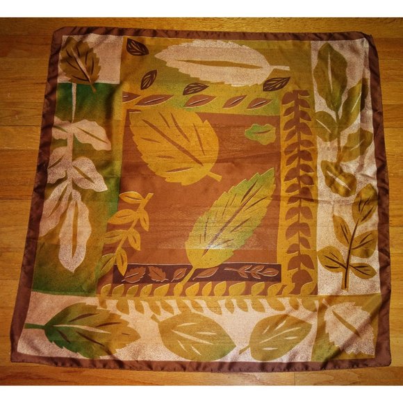 Vintage Brown & Gold Leaves Scarf extra large bohemian hippy retro pinup - Picture 1 of 14